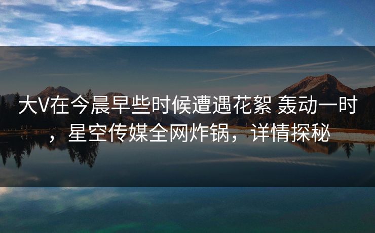 大V在今晨早些时候遭遇花絮 轰动一时，星空传媒全网炸锅，详情探秘
